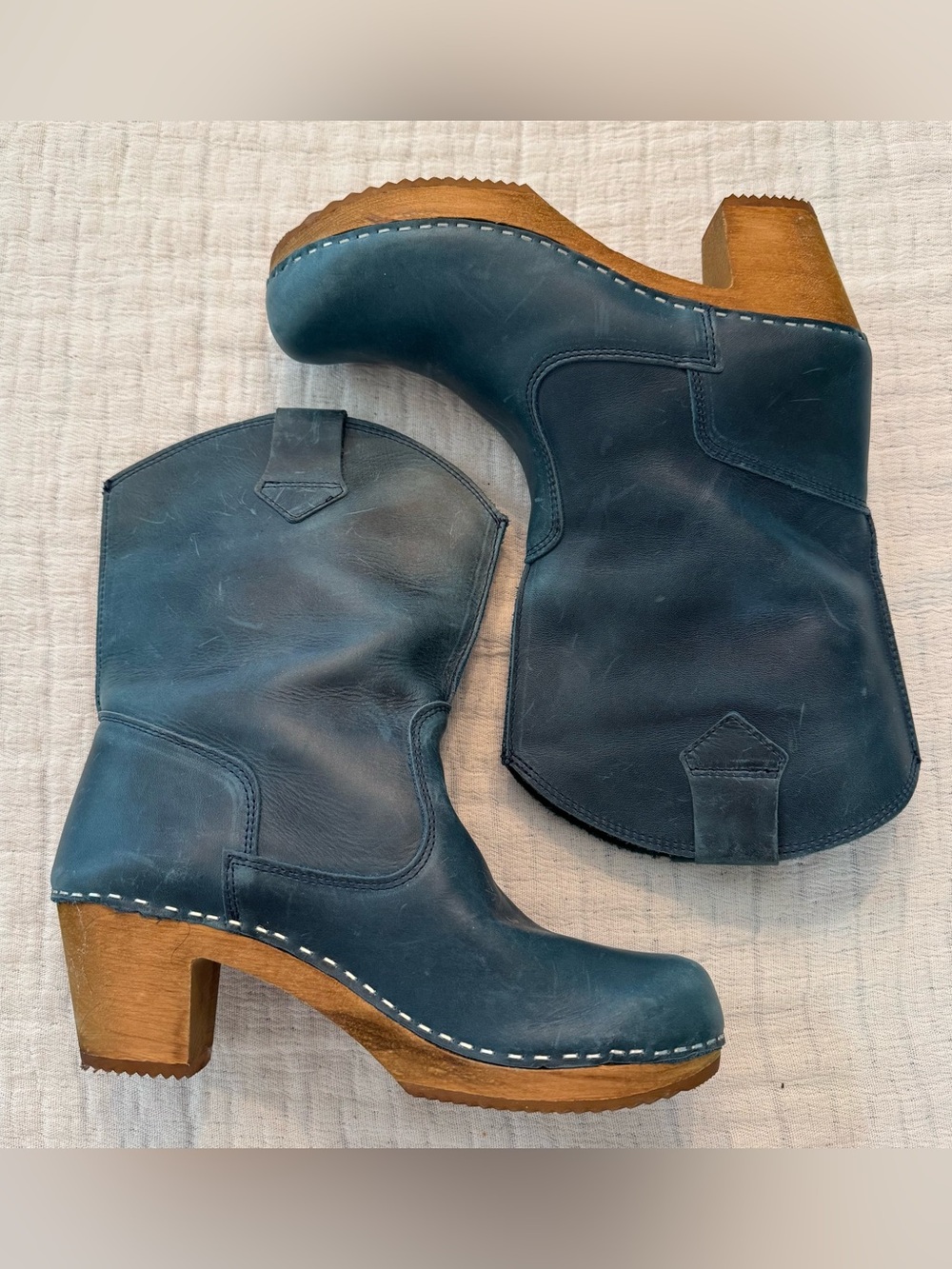 Sanita Wood Clog Boots Women’s Teal Size 39 Distressed Leather Boho